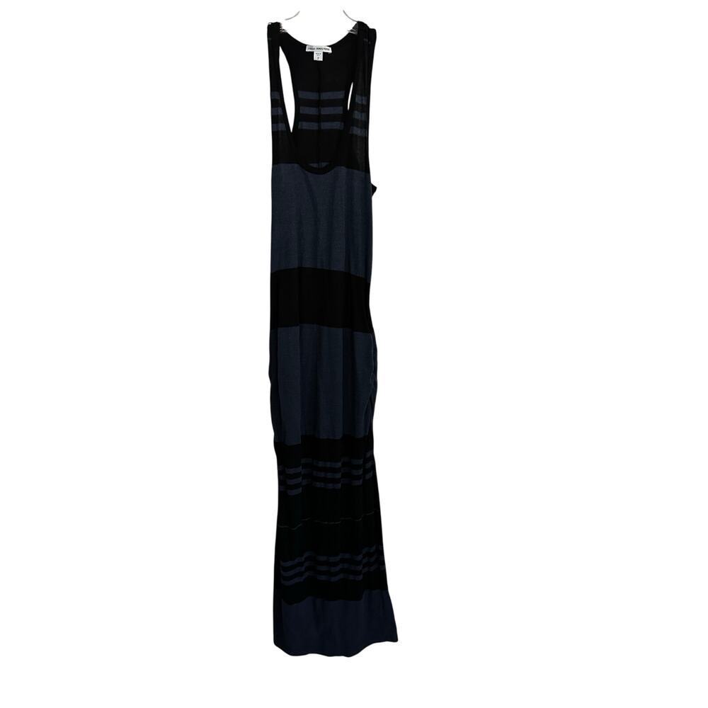 James Perse Women's Black Gray Scoop Neck Striped Print Maxi Dress Size 2